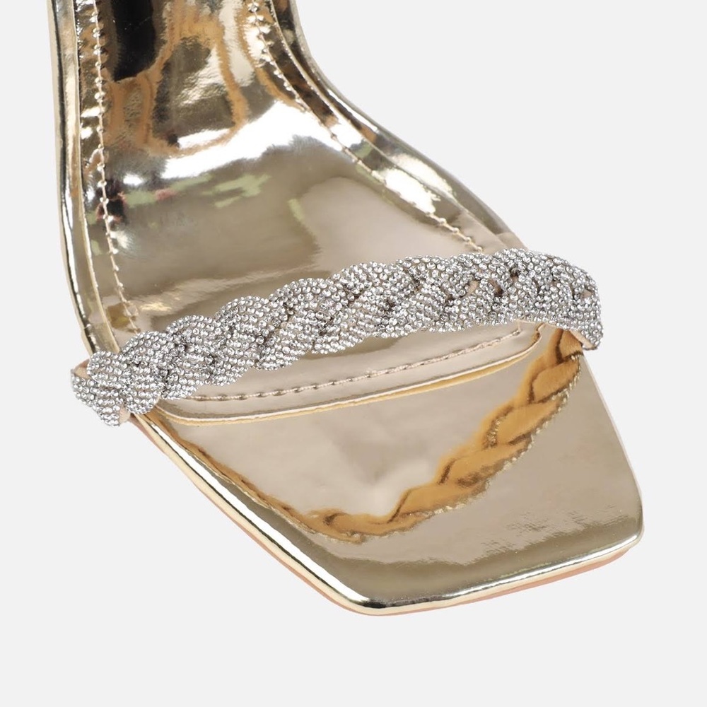 Halina Gold Metallic Diamanté Sandals - Picture 3 of 10